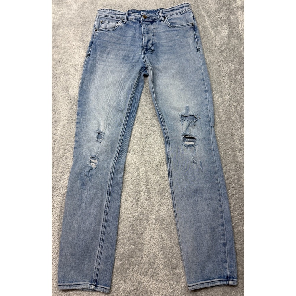 Ksubi Chitch Jeans 32x29.5 Philly Blue Distressed Skinny Stretch Button Fly